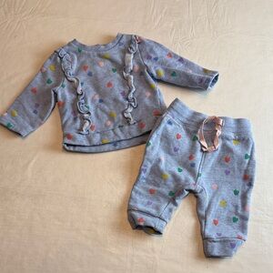 Baby Boden Infant Blue Multicolor Hearts Ruffle Matching Set Size 0-3 months